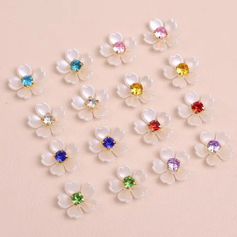 Resina Flor de Cinco Pétalos Strass Accesorios de Manualidades DIY Colgantes de Brillo Perla Para Pinza de Pelo Decoración de Funda de Teléfono