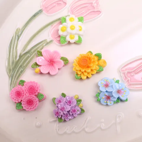 Abalorios Planos de Resina en Forma de Flor Manualidades DIY Cabochons Girasol Margarita Adornos Florales Para Funda de Teléfono Pinza de Pelo