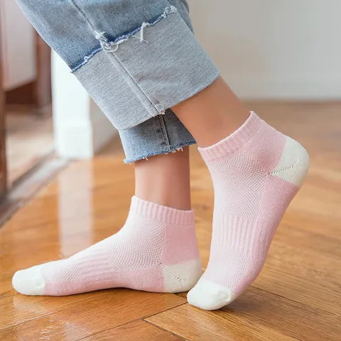 Women's Sports Towel Bottom Mesh Ankle Socks Breathable Sweat Absorbent Solid Color Casual Boat Socks One Size