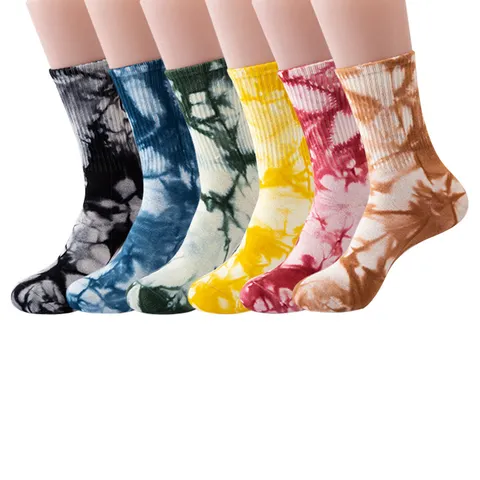 Chaussettes Mi-Mollet Tie-Dye pour Femmes Vintage Impression Encre Mélange de Coton Décontracté Streetwear Mode Confortable Sport Cadeau