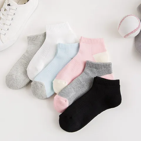 Women's Sports Towel Bottom Mesh Ankle Socks Breathable Sweat Absorbent Solid Color Casual Boat Socks One Size