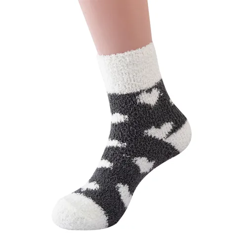 Women Winter Warm Coral Fleece Sleep Socks Thickened Heart Pattern Floor Socks Cozy Indoor Home Footwear
