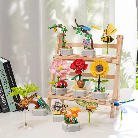 DIY Compatible Botanical Insects Building Blocks Plant Flower Toy Creative Desktop Ornament Educational Gift