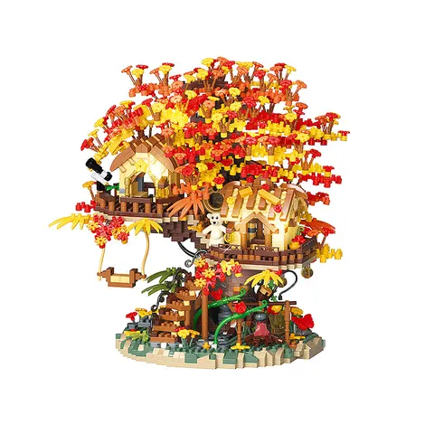 DIY Building Blocks Forest Tree House Miniature Landscape Building Kit With LED Warm Light Creative Desk Decor Toy Gift