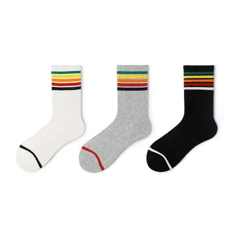 Women's Casual Sports Crew Socks Cotton Blend Colorful Striped Skateboard Sock Fashion Daily Wear Footwear