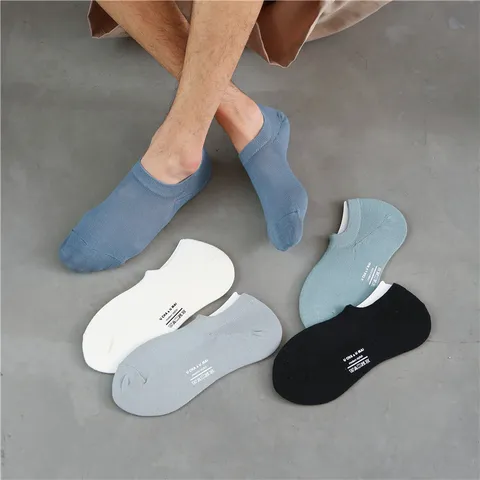 Chaussettes Invisibles Décontractées pour Hommes Coton Fin Respirant Socks Bas Imprimé Lettres Printemps Été Quotidien