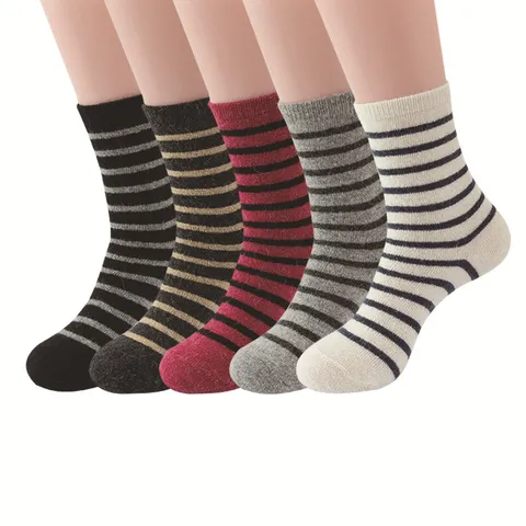 Damen Winter Verdickte Warme Wollmischung Crew Socken Gestreifte Lässige Thermosocken Kaltes Wetter Lange Stiefelsocken