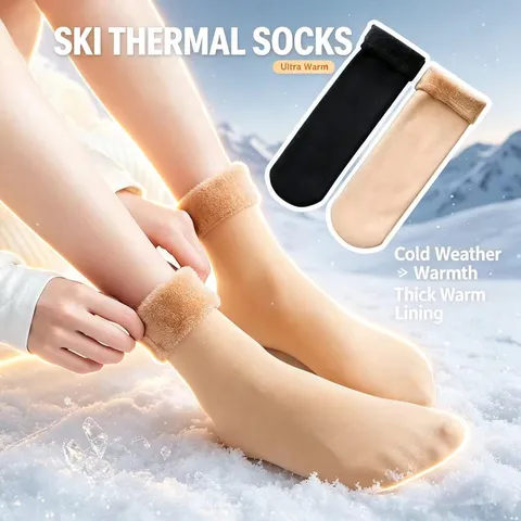 Women Winter Warm Fleece Thickened Thermal Snow Socks Solid Color Mid Tube Cozy Casual Daily Socks