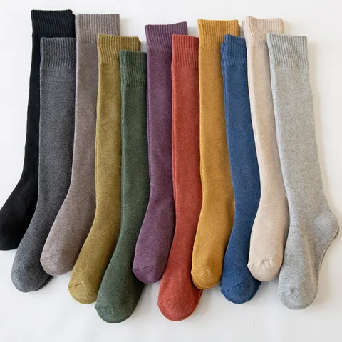 Calze Lunghe Termiche Ispessite in Peluche Invernale da Donna Cotone Tinta Unita Gamba Alta Calze Termiche Calde Quotidiane Casual