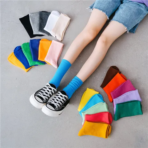 Women's Casual Cotton High Tube Sports Socks Solid Color Candy Color Breathable Long Socks