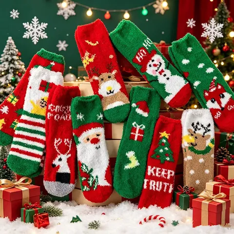 Christmas Coral Fleece Thickened Warm Floor Socks Unisex Sleep Socks Winter Thermal Cozy Gift Socks