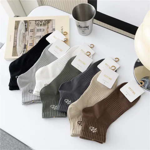 Men Casual Cotton Blend Embroidered No Show Socks Breathable Sports Short Socks