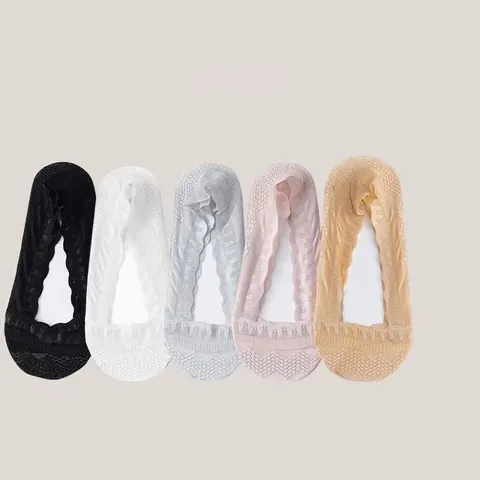 Women's Lace No Show Socks Summer Thin Breathable Anti-Slip Sweet Floral Low Cut Invisible Socks
