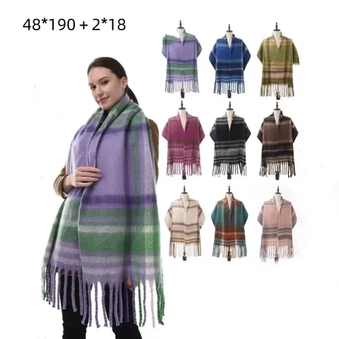 Winter Warm Plaid Tassel Scarf Thickened Imitation Cashmere Long Shawl Women Fashion Classic Checkered Winter Neck Scarf