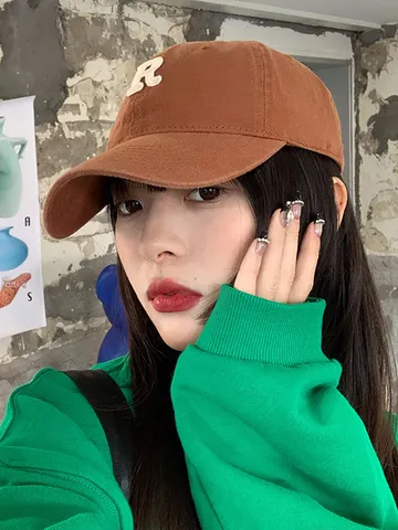 Women Casual Cotton Baseball Cap Adjustable Solid Color Letter R Embroidery Dad Hat Autumn Winter Fashion Sun Hat