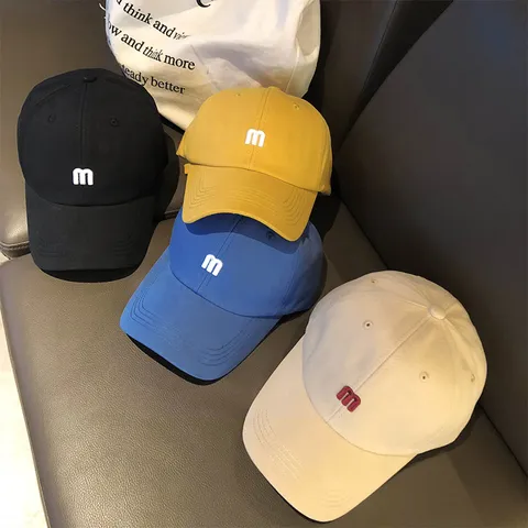 Unisex Cotton Baseball Cap Fashion Letter M Embroidery Curved Brim Casual Adjustable Sun Hat For Men Women