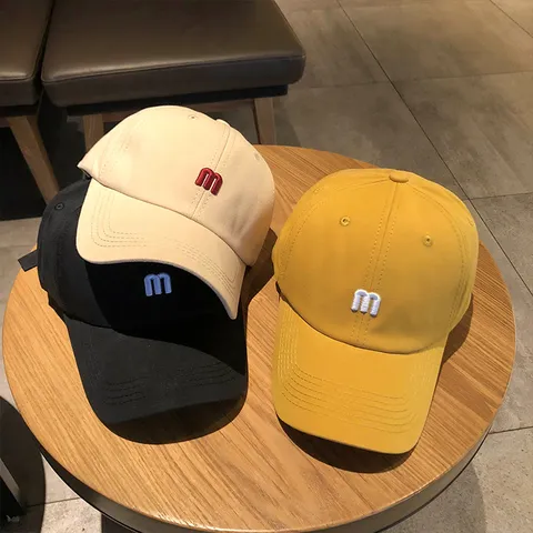 Unisex Cotton Baseball Cap Fashion Letter M Embroidery Curved Brim Casual Adjustable Sun Hat For Men Women