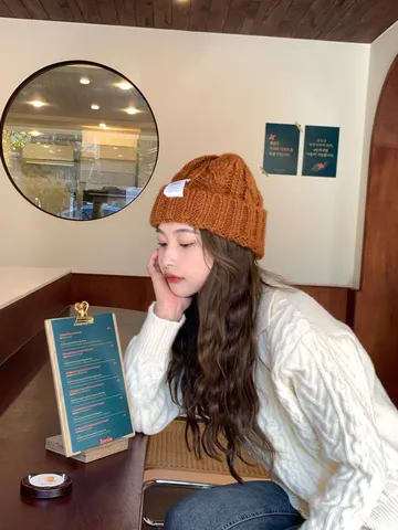 Women Winter Warm Knit Beanie Hat Thick Cable Knit Mohair Slouchy Skull Cap Sweet Daily Casual Cap