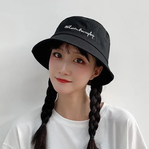 Women's Cotton Bucket Hat Spring Summer Casual Sun Protection Fisherman Hat Letter Embroidery Outdoor Travel Beach Cap