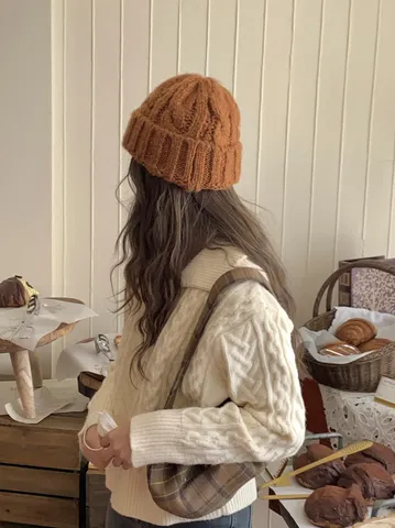 Women Winter Warm Knit Beanie Hat Thick Cable Knit Mohair Slouchy Skull Cap Sweet Daily Casual Cap