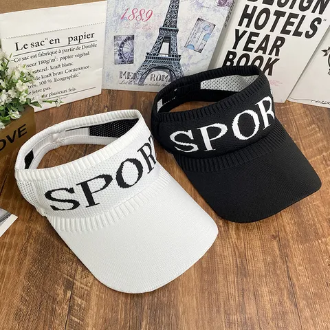 Unisex Knitted Empty Top Sun Hat Letter Sport Breathable Visor Cap For Outdoor Sports Running Summer