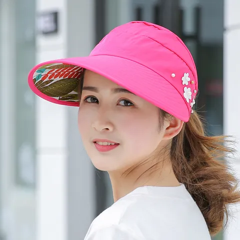 Women Summer Sun Hat Anti UV Wide Brim Empty Top Beach Cap Foldable