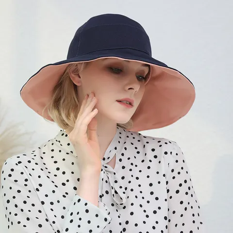 Women's Double Sided Bucket Hat Summer Japanese Large Brim Sun Protection Sunshade Fisherman Hat Casual Outdoor Hat