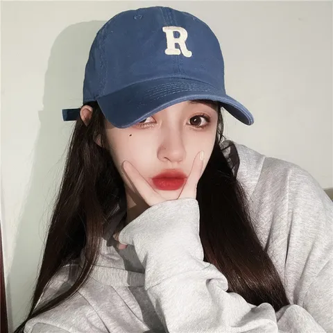 American Vintage Washed Cotton Baseball Cap Unisex Letter R Embroidery Adjustable Casual Sun Hat For Outdoor Sports Daily Wear