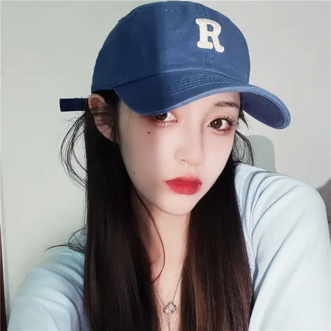 American Vintage Washed Cotton Baseball Cap Unisex Letter R Embroidery Adjustable Casual Sun Hat For Outdoor Sports Daily Wear