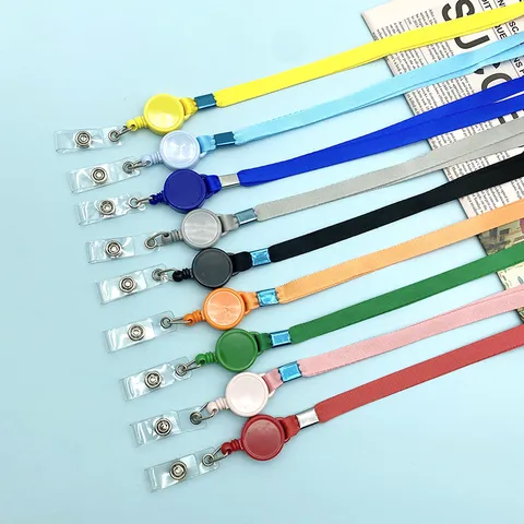 Polyester Retractable Lanyard With Card Holder Solid Color Thin Long Neck Strap For Work ID Card Badge Office School Supplies