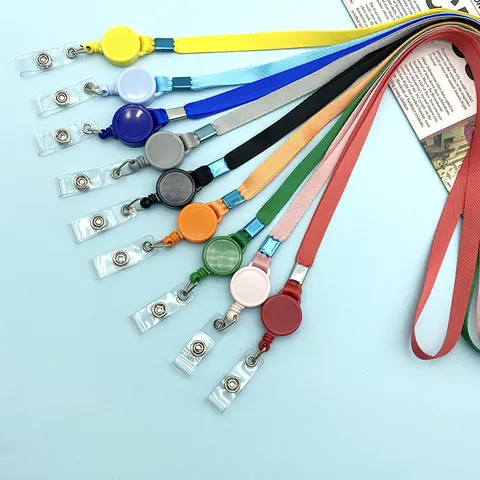 Polyester Retractable Lanyard With Card Holder Solid Color Thin Long Neck Strap For Work ID Card Badge Office School Supplies