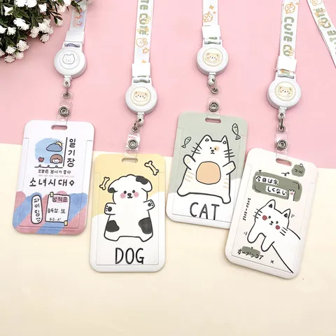 Cute Cartoon Plastic Card Holder Sliding Badge Cover With Retractable Badge Reel Lanyard For Bus Pass Meal Card Students Kids