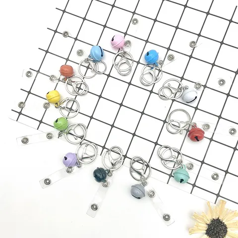 Metal Lobster Clasp Bag Connector With Clear PVC Ribbon Painted Bell Pendant Keyring For Purse Handbag Craft DIY Accessories