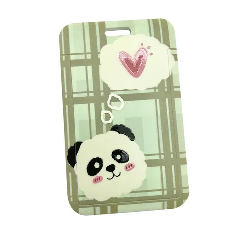 Cartoon Panda Plastic ID-Kaarthouder Met Lanyard Schuifdeksel Student Badgehouder Kantoor Toegangskaarthouder Voor Heren Dames