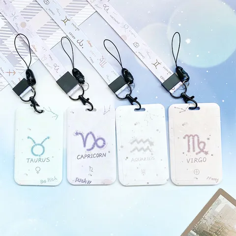 Zodiac Constellation Slide Card Holder And Lanyard Portable Student Campus ID Badge Protector Bus Subway Card Case