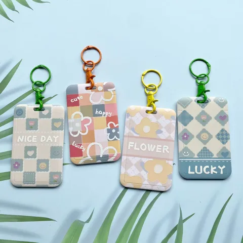 Tarjetero de ABS con Flores de Pintura al Óleo Fresca Con Llavero Colorido Funda Protectora para Tarjeta de Autobús Escolar