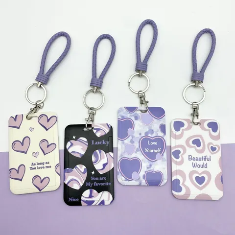 Heart Pattern Card Holder Harajuku Style Badge Holder With Lanyard ABS Plastic ID Card Cover For Office School