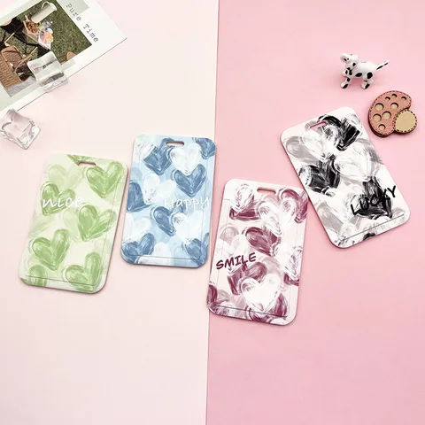 Creative Embossed Plastic Heart Pattern Card Sleeve Student Campus Access Control Card Holder Cute Meal Card Protector With Pendant