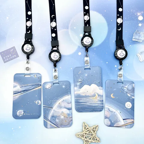 Portatarjetas De Planeta Azul De Dibujos Animados Con Cordón Carrete De Insignia Retráctil Estuche Protector De Tarjeta De Identificación