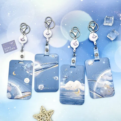 Portatarjetas De Planeta Azul De Dibujos Animados Con Cordón Carrete De Insignia Retráctil Estuche Protector De Tarjeta De Identificación