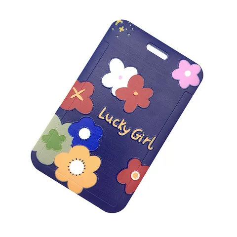 Ins Style Cartoon Floral Card Holder Lanyard Set Plastic ID Badge Bus Card Protective Sleeve For Students Office Workers