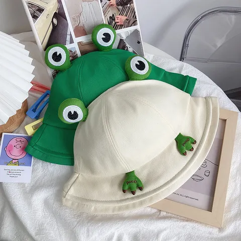 Cute Frog Bucket Hat For Women Summer Cotton Sun Protection Casual Outdoor Travel Versatile Fisherman Cap