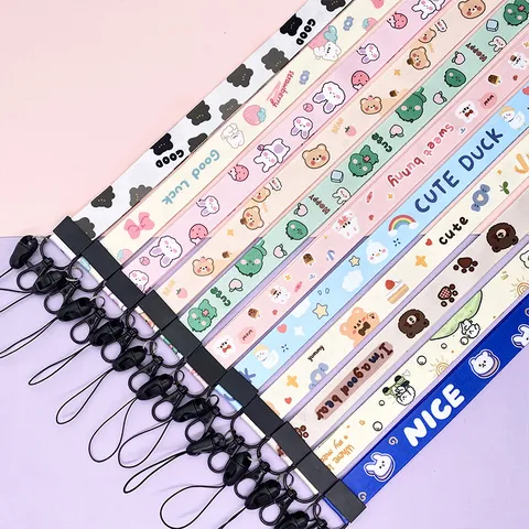 Cartoon Polyester Neck Lanyard Strap For Keys Phone ID Badge Holder Cute Animal Printed Detachable Neck Strap Keychain