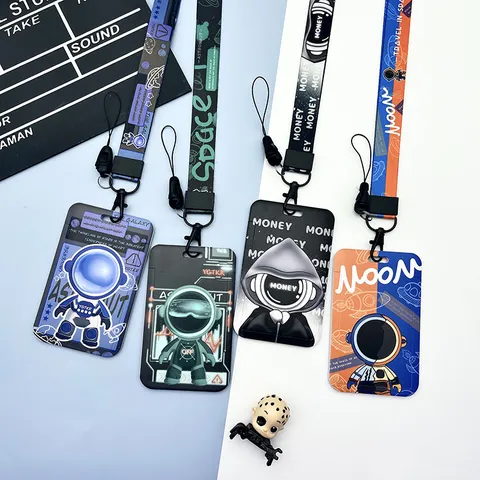 Astronaut Space Cartoon Retractable Card Holder With Lanyard Reel Hook For Students Bus ID Card Badge Office Supplies