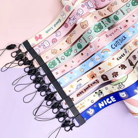 Cartoon Polyester Neck Lanyard Strap For Keys Phone ID Badge Holder Cute Animal Printed Detachable Neck Strap Keychain