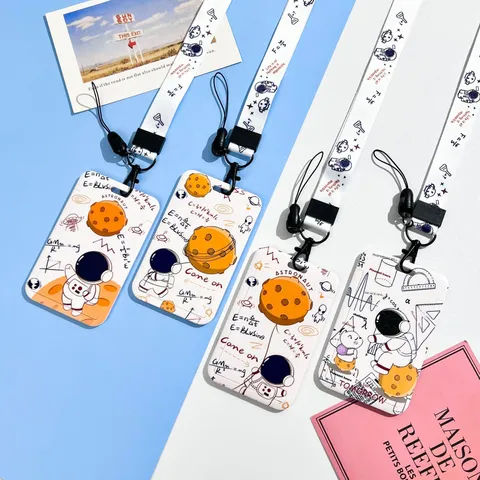Cute Cartoon Astronaut Sliding Card Holder Waterproof ABS Relief ID Badge Holder Student Meal Card Bus Card Cover