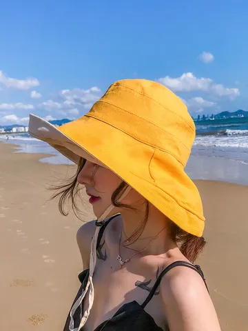 Women Bucket Hat Double Sided Reversible Sun Hat Wide Brim UV Protection Casual Summer Beach Hat For Travel Ladies