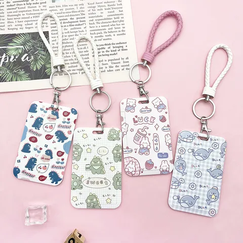 Cute Cartoon Push Pull Card Holder Student Bus Meal Badge Case Keychain Keyring Cover For Office School Daily Protection