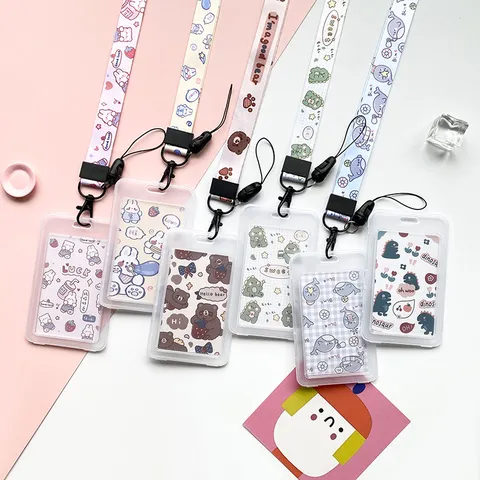 Cute Animal Transparent Integrated Flip Waterproof Cartoon Card Holder For Students ID Campus Library Card Protective Cover