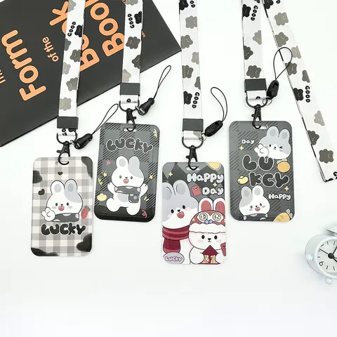 Mignon Lapin de Dessin Animé Imprimé ABS Protège-Carte Porte-Badge De Protection Suspendu Étui Pour Carte d'Identité Portefeuille Pour Étudiants École Navette